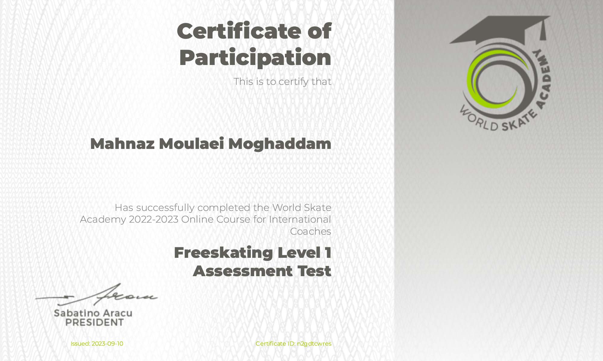 گواهینامه مربیگری بین المللی اسکیت هنری Level 1