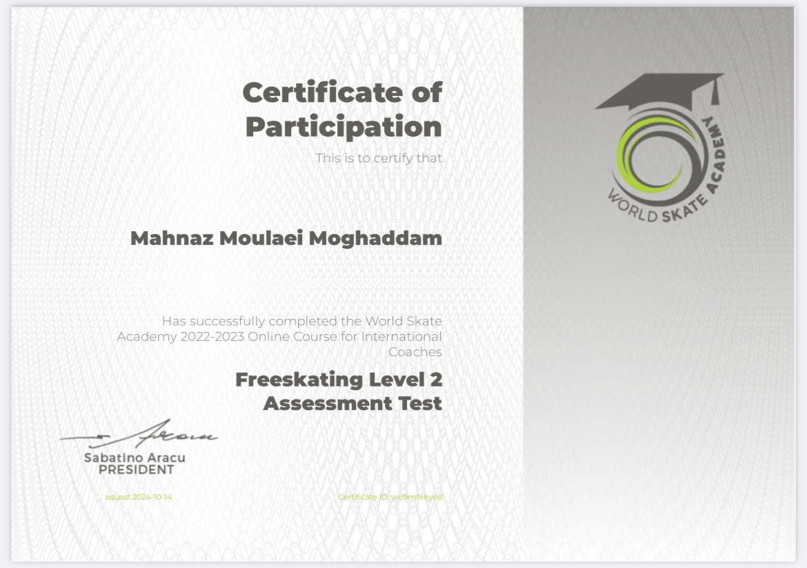 گواهینامه مربیگری بین المللی اسکیت هنري Level 2 